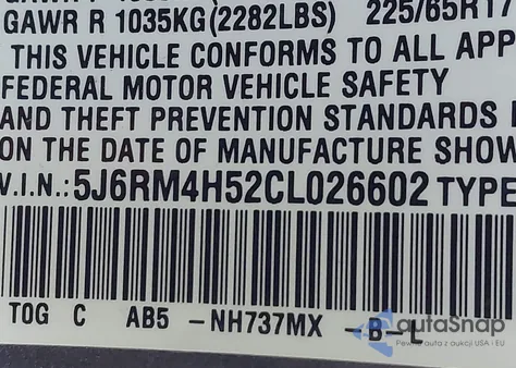 2012 Honda Cr-V Ex from USA, damaged, VIN 5J6RM4H52CL026602